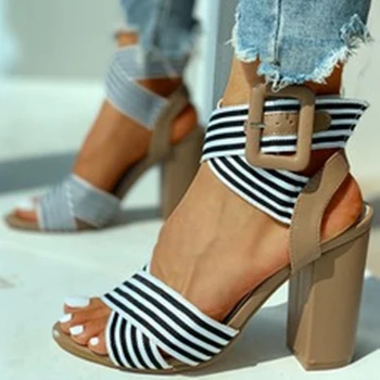 Vasaras Sieviešu Sandales Potītes Sprādzes svītrainām Siksniņu Sandales Plus lieluma Peep Toe Platformas Super Augstiem Papēžiem Laukumā Puse Sieviešu kurpes