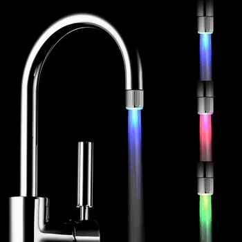 Jaunais LED Ūdens Jaucējkrāns Gaismas Vienotā Krāsu Mirdzumu Virtuves Krāna Aeratori Vannas Jaucējkrāns Piederumi 3 Krāsas Maiņa