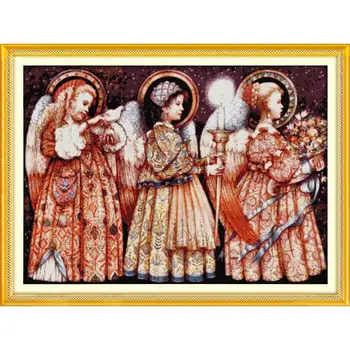 Trīs jaukas meitenes maz eņģelis cross stitch komplekts 11CT 14CT skaits un zīmogu, izšuvumi uzvalks Ziemassvētku Vakars Eņģelis apdare, krāsošana