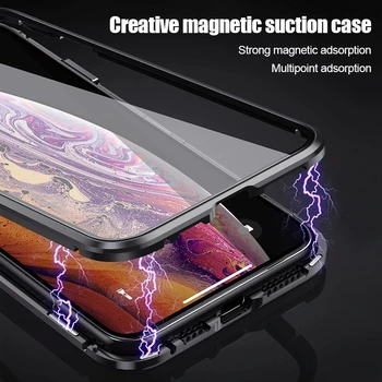 Metāla Magnētiskās Adsorbcijas Lietā Par iPhone XS MAX X XR 6S Plus Double Sided Rūdīts Stikls Magnēts iPhone 7 8 Plus 11 SE2 12