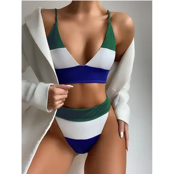 Raibs Bikini Augsta Vidukļa Peldkostīmi Push Up Peldkostīms Bather Ir 2021. Beachwear Sieviešu peldkostīmu