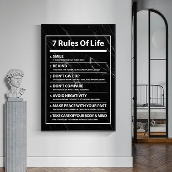 7 Noteikumi par Dzīvības Motivācijas Vēstuli Quote Audekls Izdrukas, Plakāti Iedvesmu Audekla Apgleznošana Sienu Art Pictures Biroja Dekori