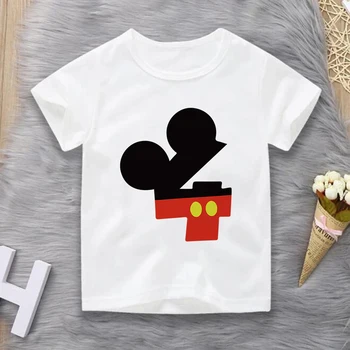 Mickey Mouse Happy Birthday Skaits 0-9 Bērnu T-krekls Modes Disney Drukāt Vasaras Zēniem ar Īsām Piedurknēm Karikatūra Zīdaiņu Apģērbu