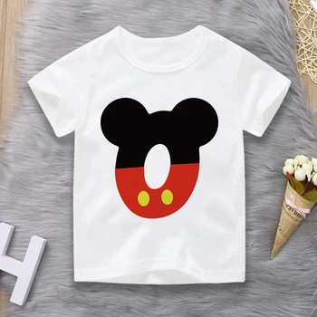 Mickey Mouse Happy Birthday Skaits 0-9 Bērnu T-krekls Modes Disney Drukāt Vasaras Zēniem ar Īsām Piedurknēm Karikatūra Zīdaiņu Apģērbu